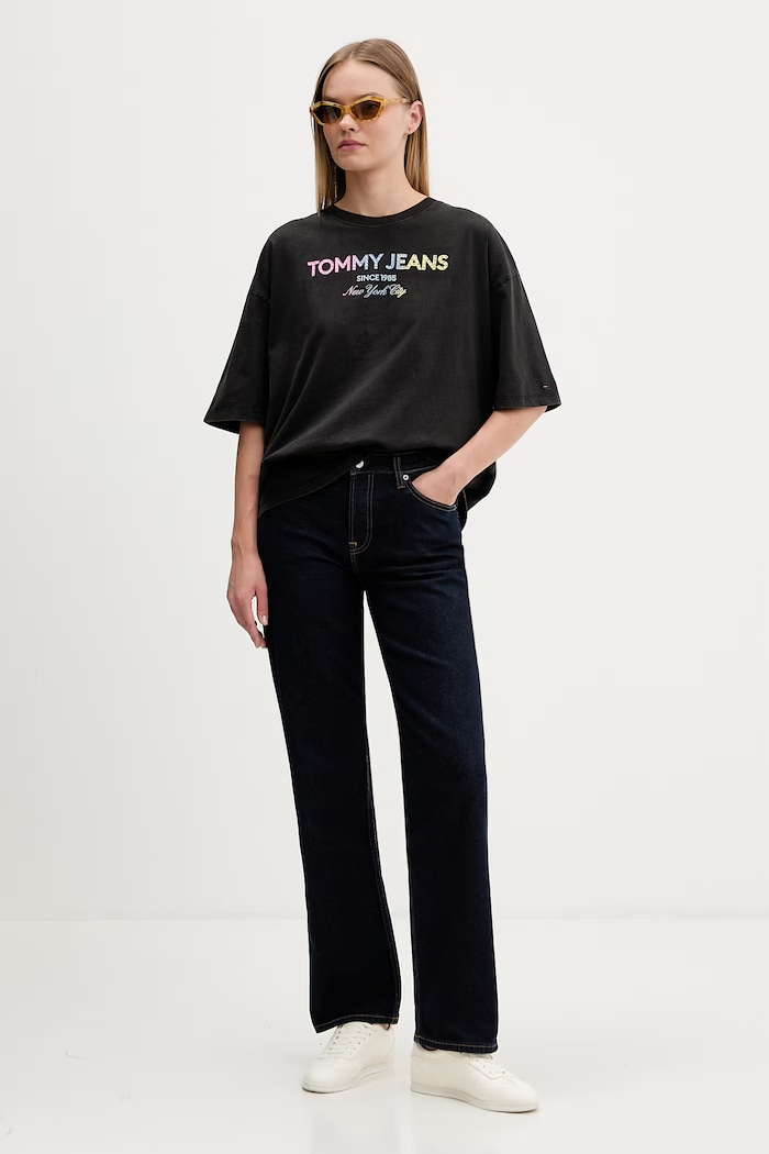 Tommy Jeans tricou pentru femei, din bumbac DW0DW22803 negru AW26