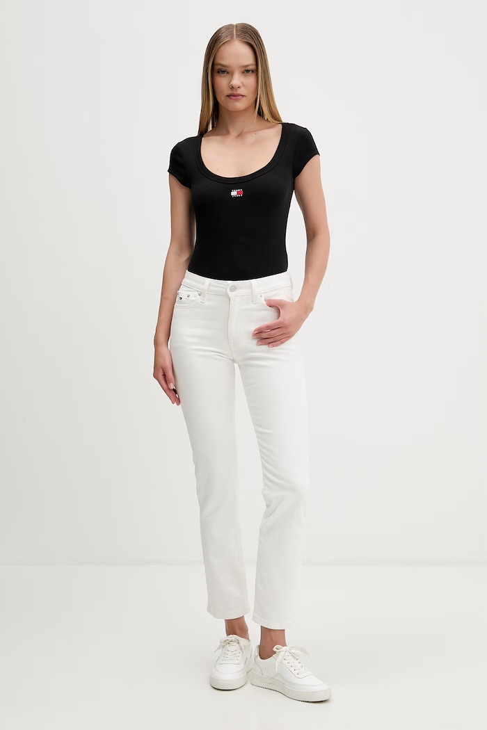 Tommy Jeans tričko dámske bavlnené s elastanom DW0DW22793 čierna AW26