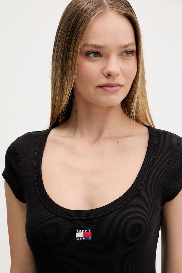 Tommy Jeans tričko dámske bavlnené s elastanom čierna DW0DW22793