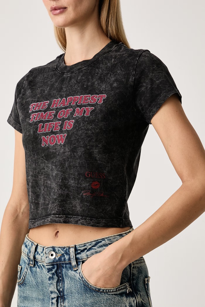 Odzież Guess T-shirt damski bawełniany x MARILYN MONROE W6BI53.K6661 czarny