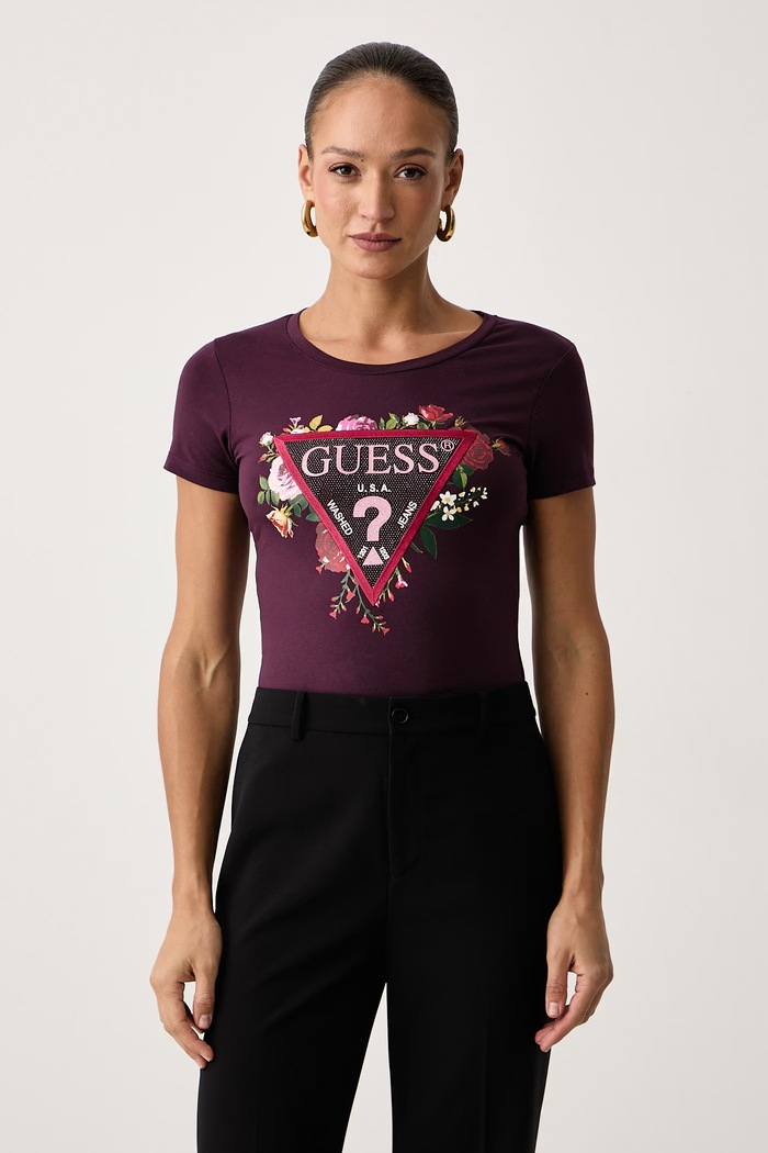 Guess T-shirt γυναικείο με βαμβάκι μωβ W6BI27.K6048