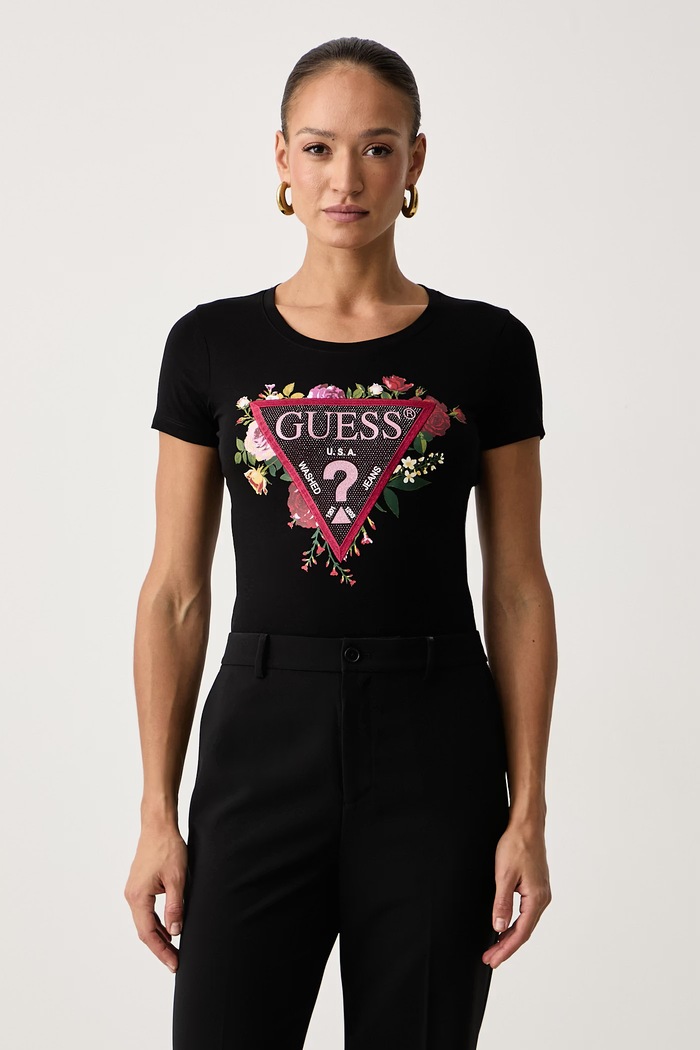 Guess Majica za žene s pamukom crna W6BI27.K6048