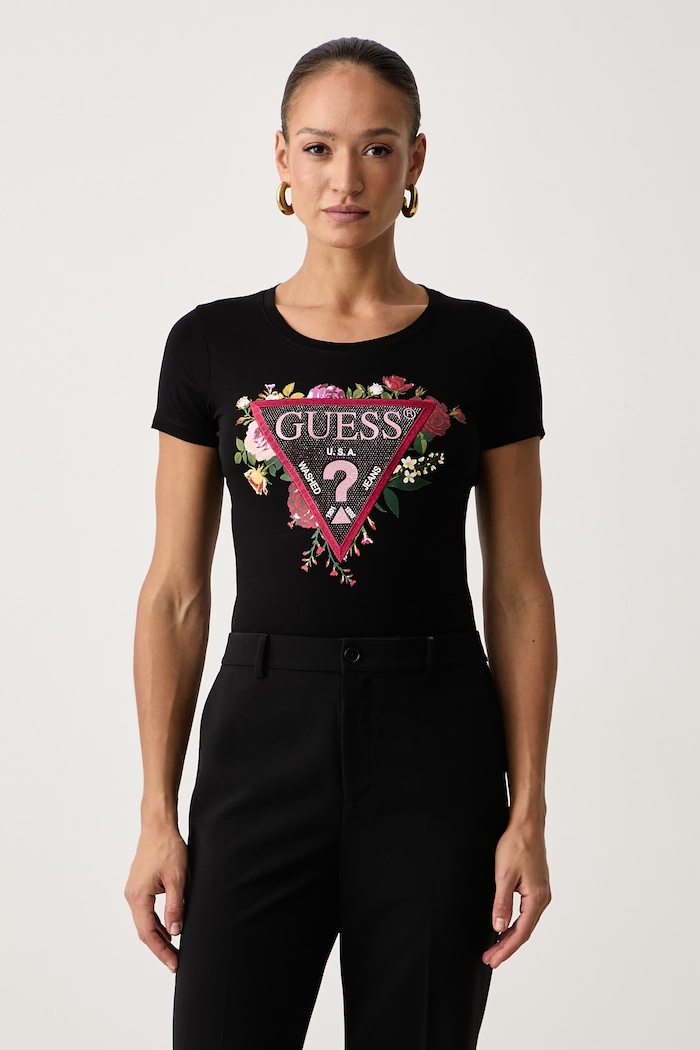 Guess Majica za žene s pamukom crna W6BI27.K6048