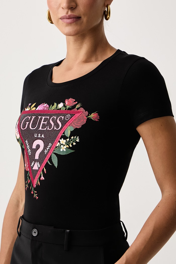 Majica za žene s pamukom Guess crna W6BI27.K6048