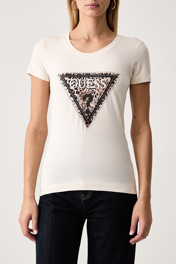 Tricou pentru femei din bumbac cu elastan SAVANNA Guess W6BI26.K6047 bej