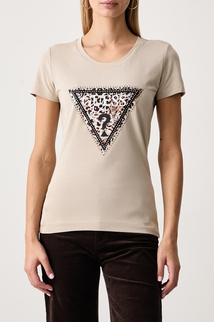 Tricou pentru femei din bumbac cu elastan SAVANNA Guess W6BI26.K6047 bej