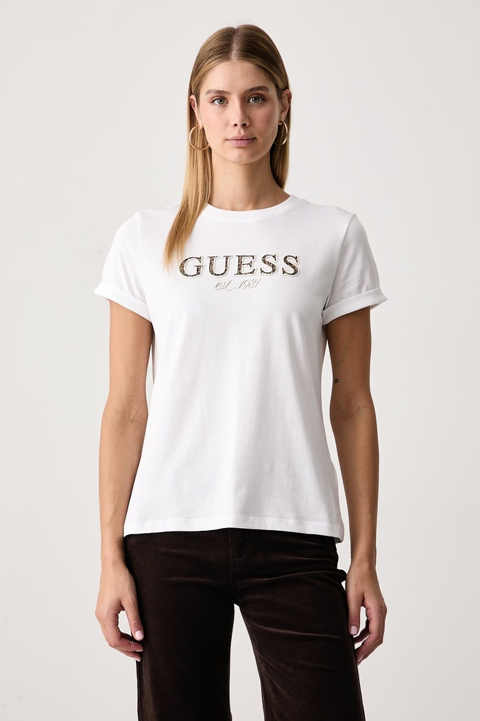 Guess T-shirt da donna in cotone bianco W6BI22.K6042