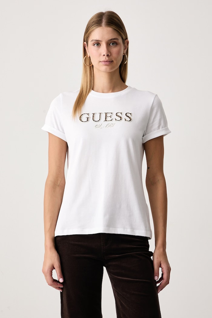 Guess T-shirt da donna in cotone bianco W6BI22.K6042