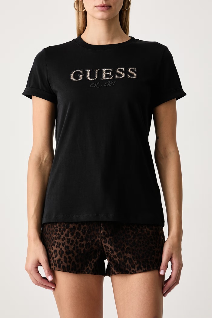 T-shirt da donna in cotone Guess W6BI22.K6042 nero