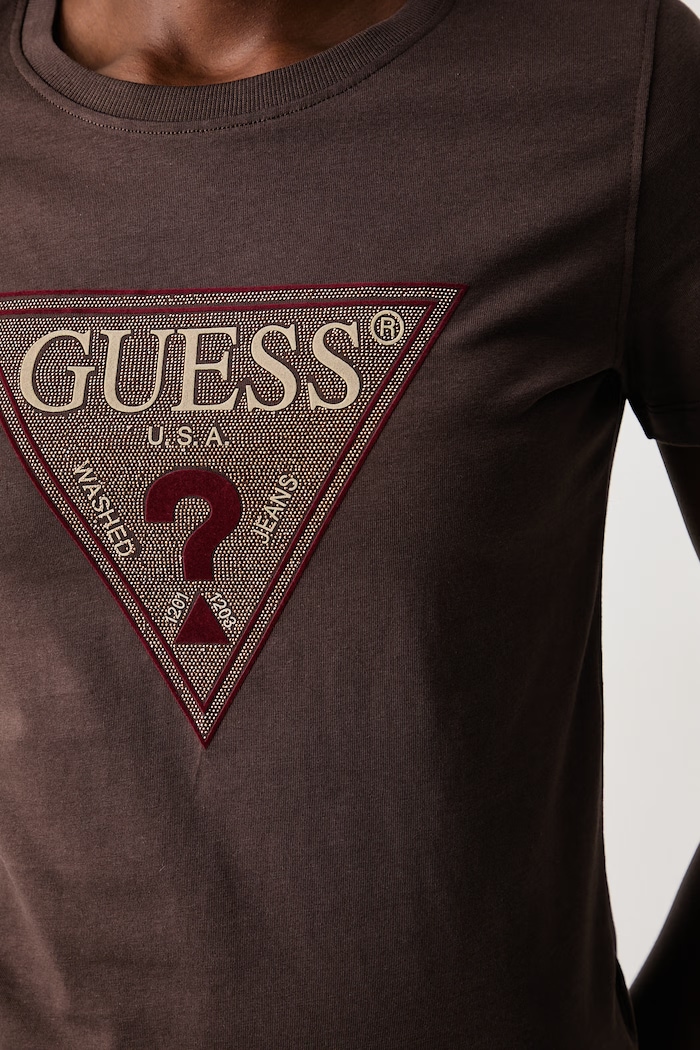 Tricou pentru femei din bumbac Guess W6BI20.K6039 maro