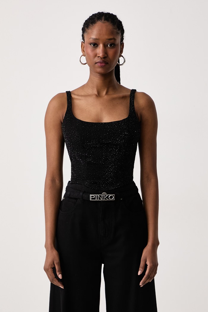 Guess Crop top damski bawełniany GALA czarny W6BH41.D2116
