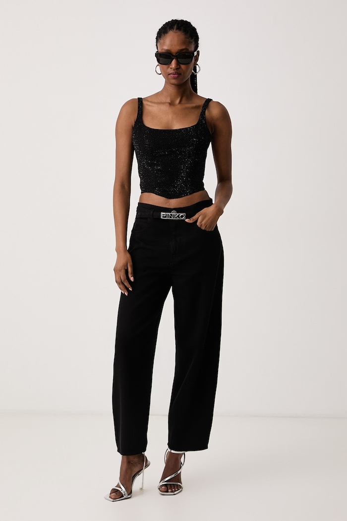 Guess Crop top damski bawełniany GALA W6BH41.D2116 czarny AW26