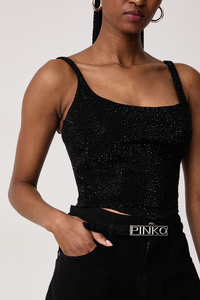 Crop top damski bawełniany GALA Guess W6BH41.D2116 czarny