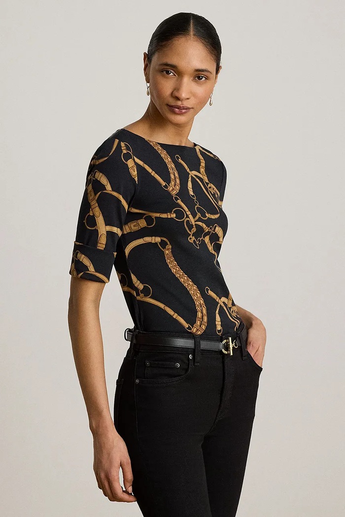 Lauren Ralph Lauren T-shirt damski bawełniany z elastanem czarny 200P13948