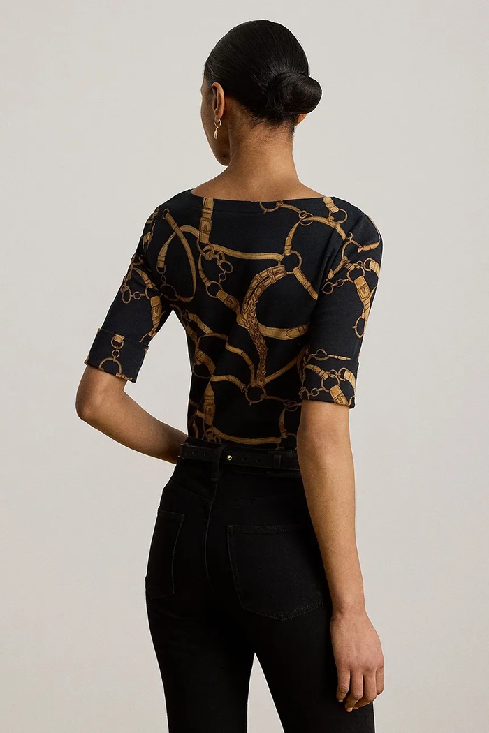 Lauren Ralph Lauren T-shirt damski bawełniany z elastanem 200P13948 czarny AW26