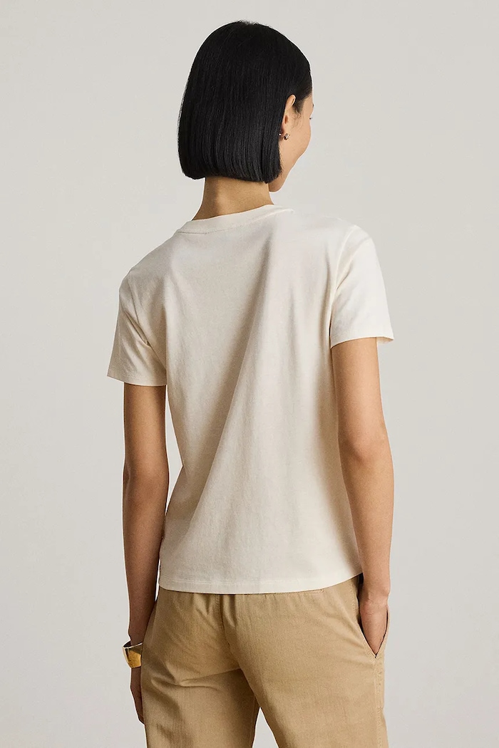Lauren Ralph Lauren T-shirt damski bawełniany 200P13943 beżowy AW26