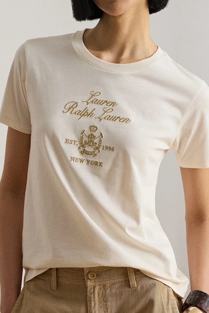 Lauren Ralph Lauren T-shirt damski bawełniany beżowy 200P13943