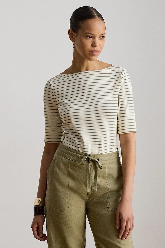 Lauren Ralph Lauren T-shirt damski z bawełną beżowy 200P13919