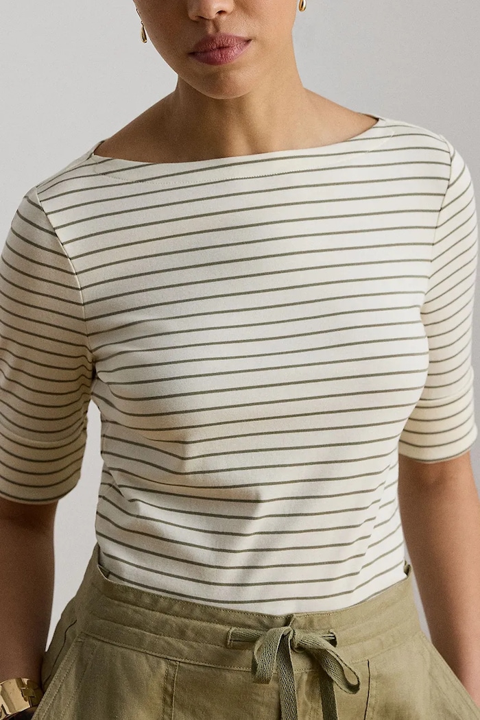 Lauren Ralph Lauren T-shirt damski z bawełną beżowy 200P13919