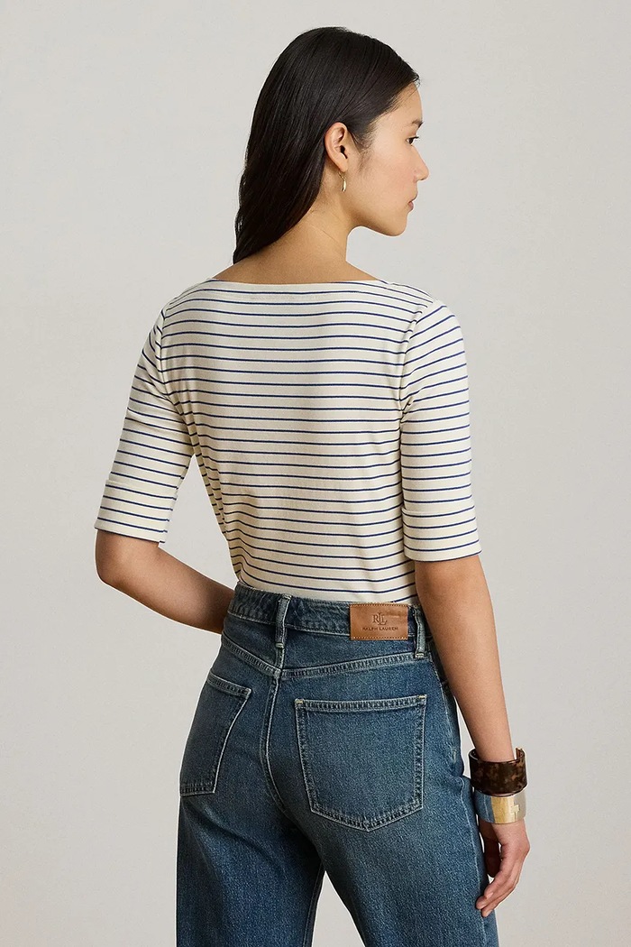 Lauren Ralph Lauren T-shirt damski z bawełną 200P13919 beżowy AW26