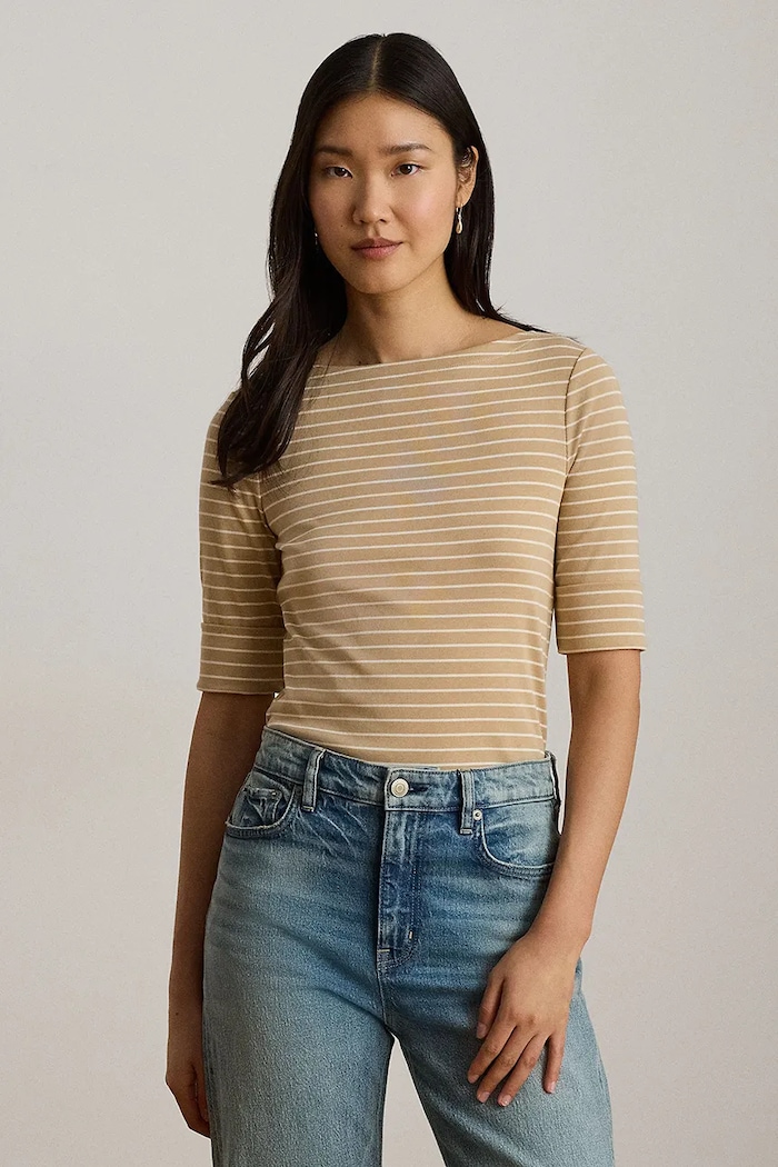 Lauren Ralph Lauren T-shirt damski z bawełną beżowy 200P13919