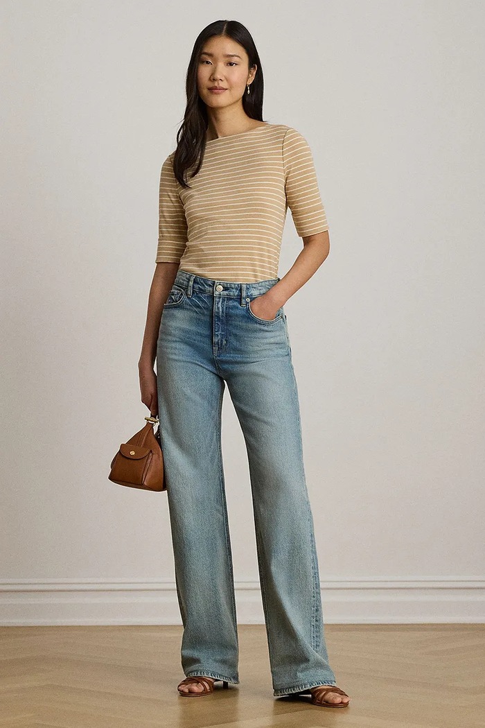 Odzież Lauren Ralph Lauren T-shirt damski z bawełną 200P13919 beżowy
