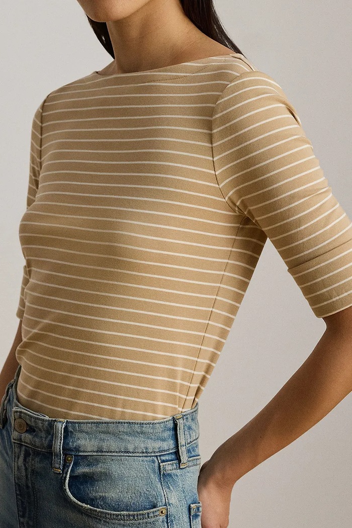 Lauren Ralph Lauren T-shirt damski z bawełną beżowy 200P13919