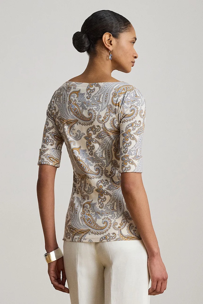 Lauren Ralph Lauren T-shirt damski bawełniany z elastanem 200B23544 beżowy AW26