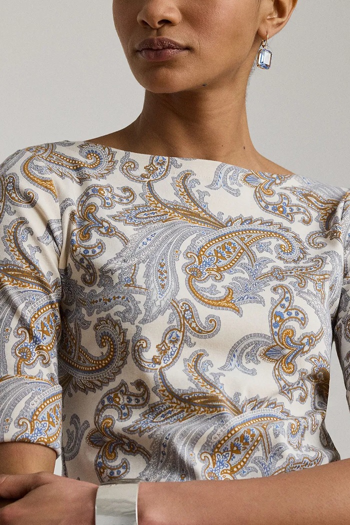 Lauren Ralph Lauren T-shirt damski bawełniany z elastanem beżowy 200B23544