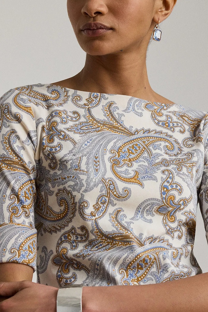 Lauren Ralph Lauren T-shirt damski bawełniany z elastanem beżowy 200B23544