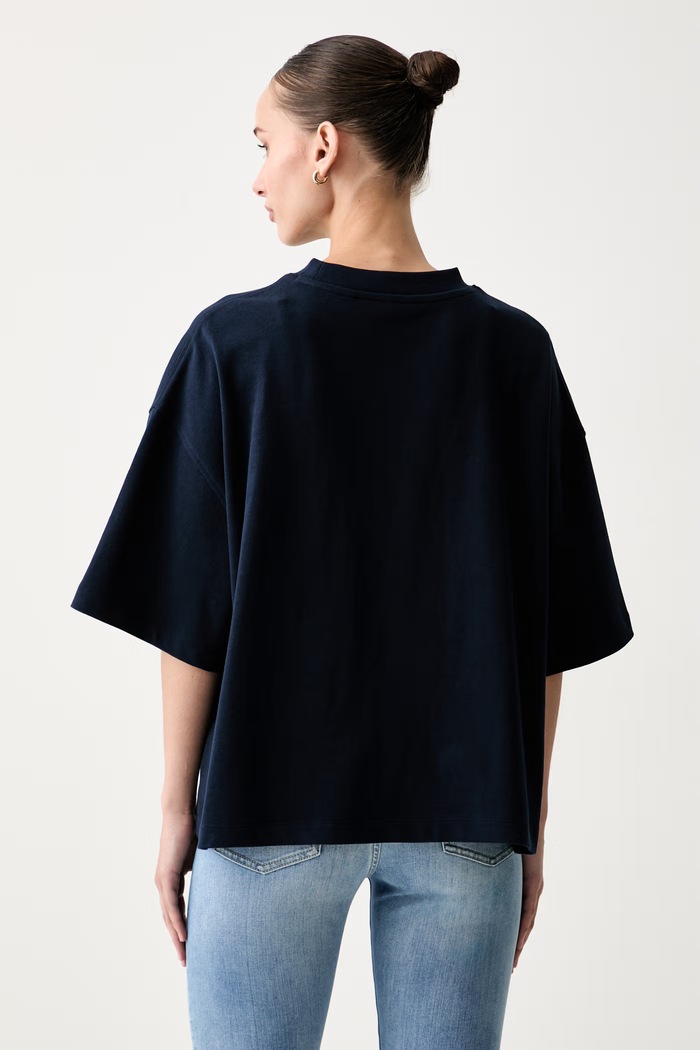 Odzież Tommy Hilfiger T-shirt oversize damski bawełniany WW0WW50940 granatowy