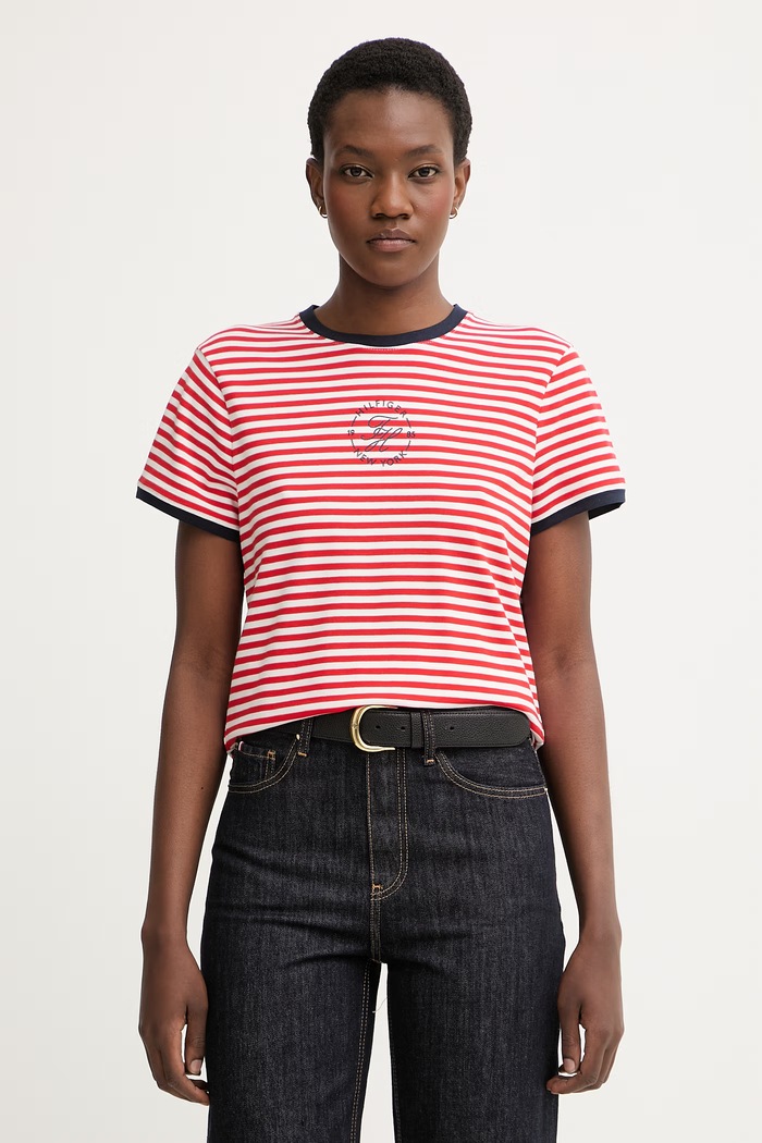 Tommy Hilfiger T-shirt damski z lyocellem czerwony WW0WW50032