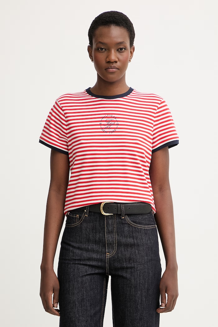 Tommy Hilfiger T-shirt damski z lyocellem czerwony WW0WW50032
