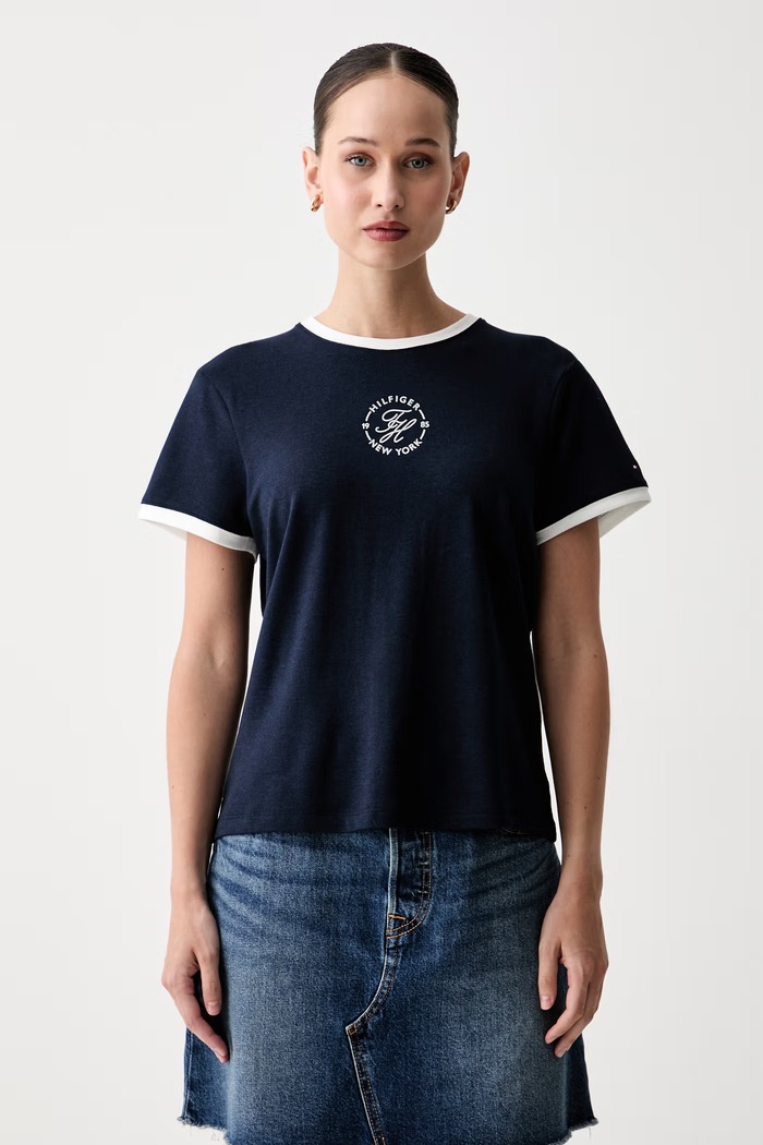Tommy Hilfiger T-shirt damski z lyocellem granatowy WW0WW50032