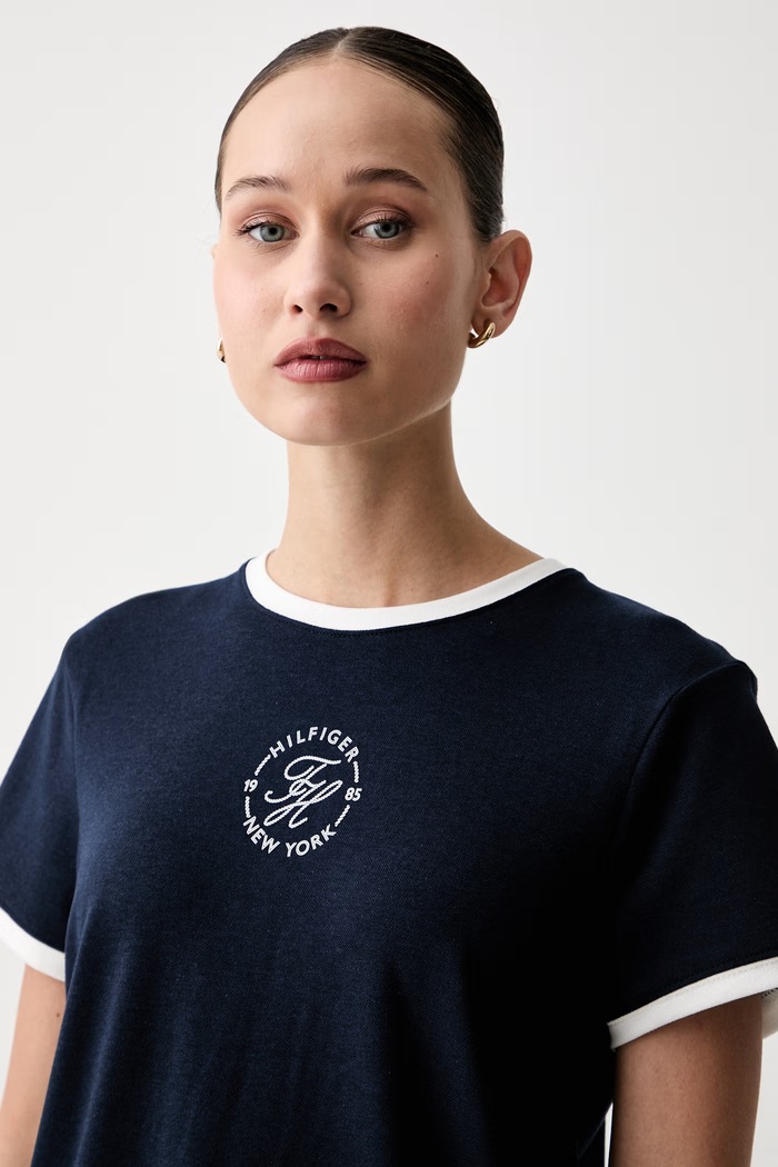 Tommy Hilfiger T-shirt damski z lyocellem granatowy WW0WW50032