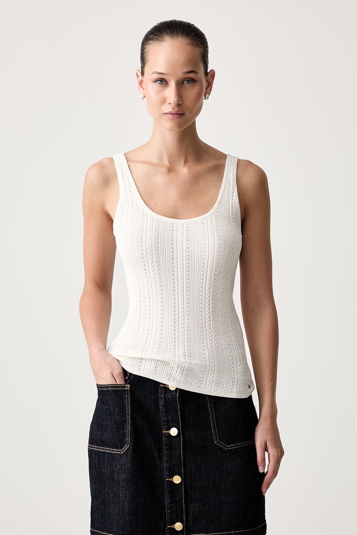 Tommy Hilfiger top dámský s bavlnou béžová WW0WW50069