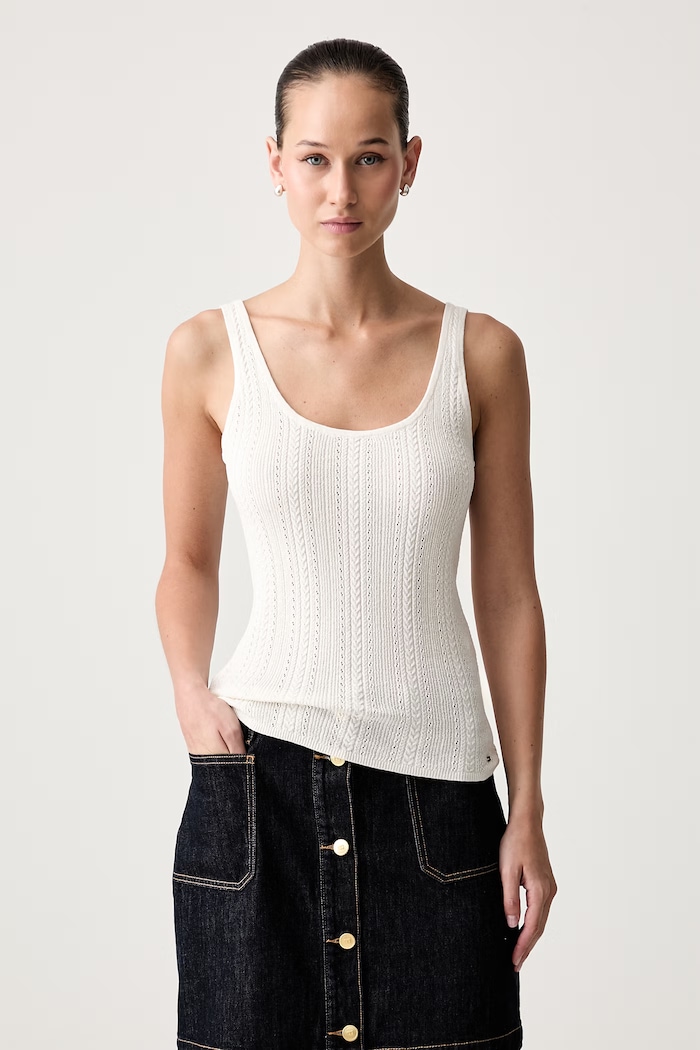 Tommy Hilfiger top dámský s bavlnou béžová WW0WW50069