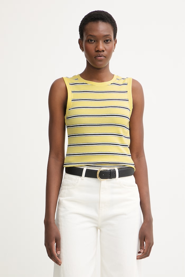 Tommy Hilfiger top női pamut sárga WW0WW50025