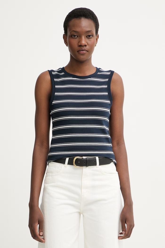 Tommy Hilfiger top ženski bombažen mornarsko modra WW0WW50025