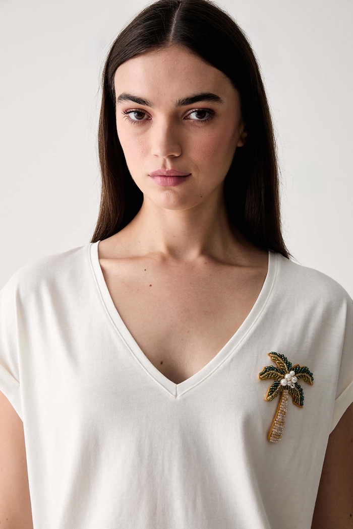 Morgan T-shirt damski bawełniany DPALM beżowy 261.DPALM