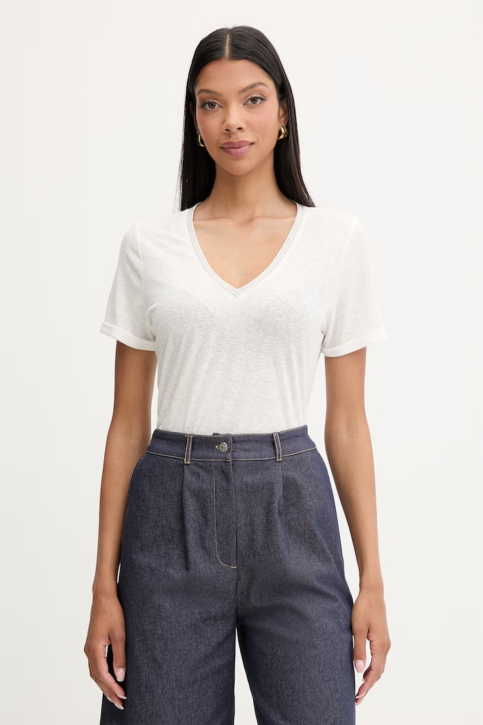 Morgan T-shirt damski z lnem DAMA biały 261.DAMA