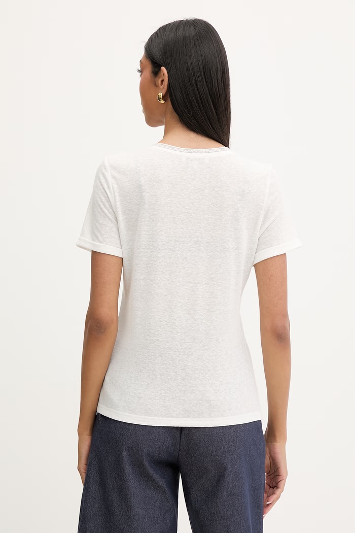 Odzież Morgan T-shirt damski z lnem DAMA 261.DAMA biały