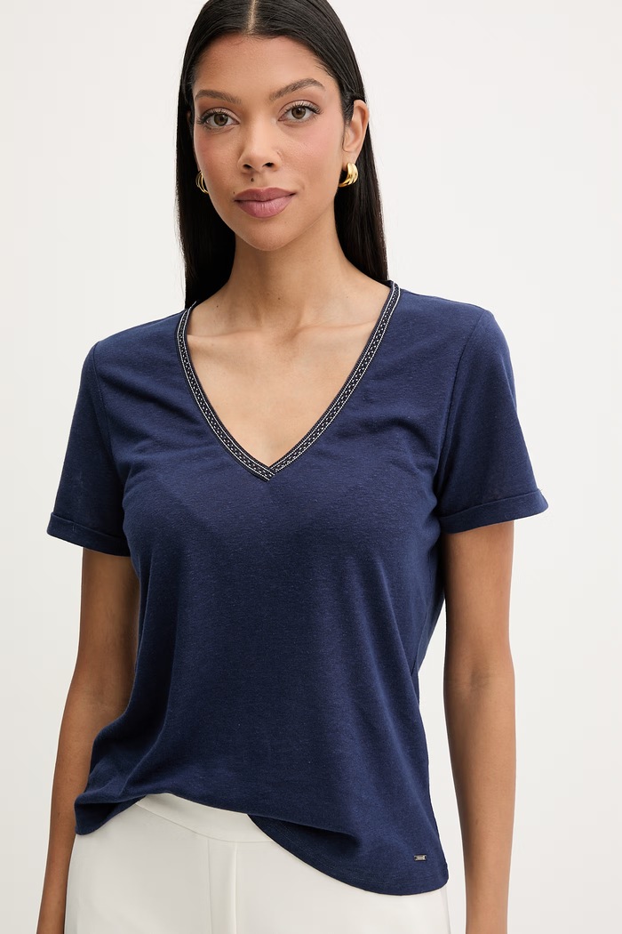 Morgan T-shirt damski z lnem DAMA granatowy 261.DAMA