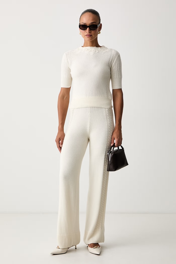 Ermanno Scervino LIFE bluzka damska z dodatkiem kaszmiru D494L509APDYI beżowy AW26