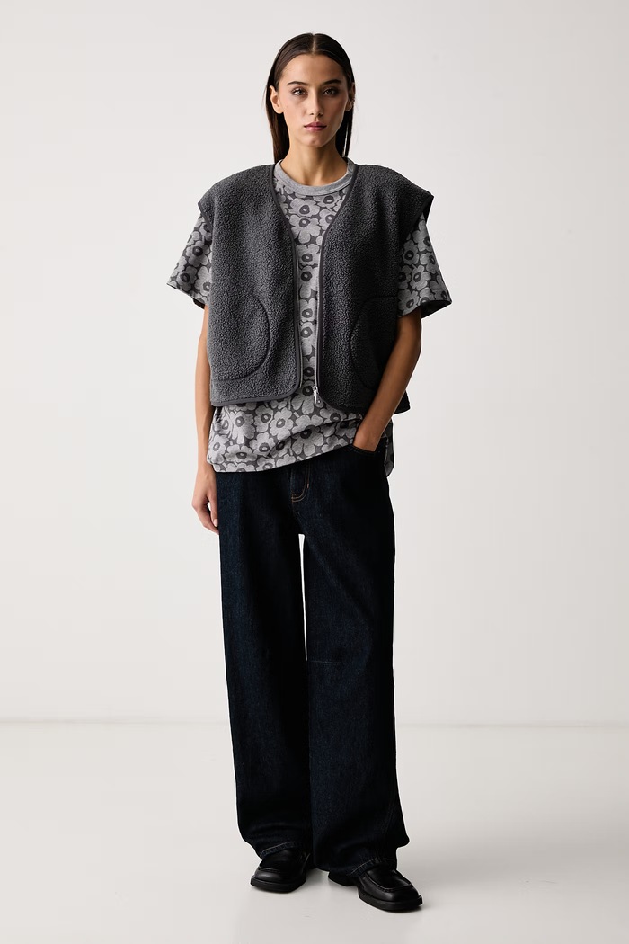 Marimekko Kratka majica ženska bombažna 095937 siva AW26