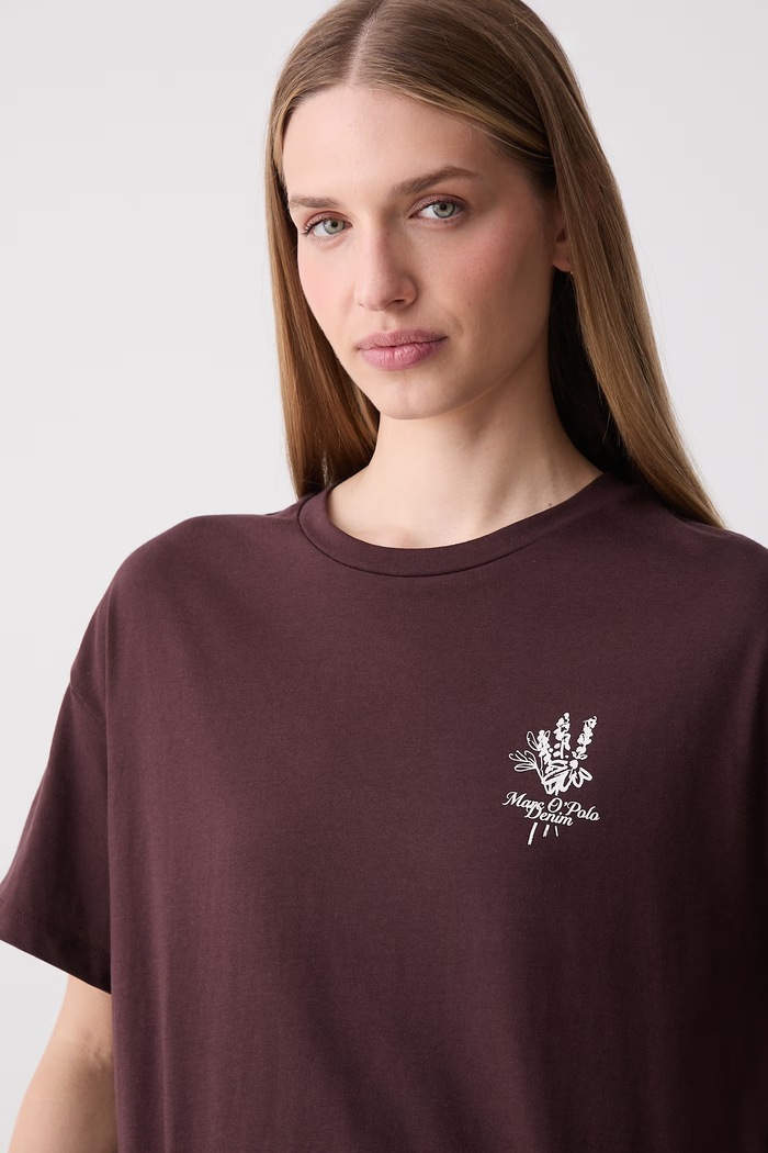 Marc O'Polo T-shirt damski bawełniany bordowy 5000010178