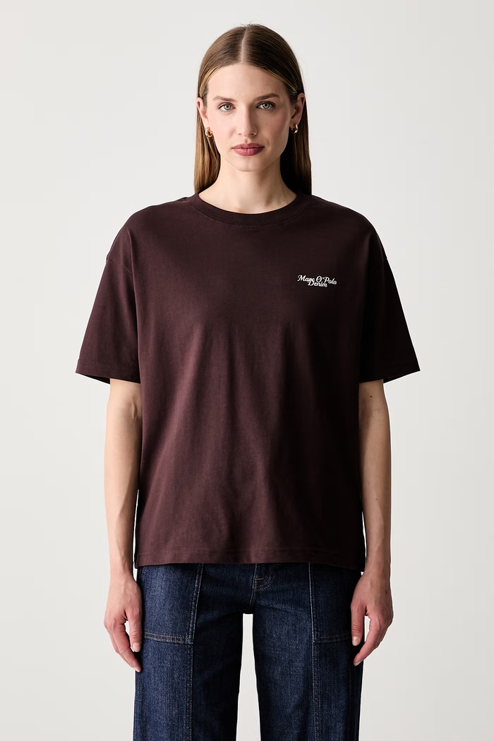 Odzież Marc O'Polo T-shirt damski bawełniany 5000010007 bordowy