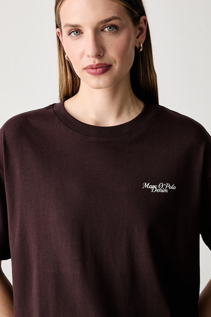 Marc O'Polo T-shirt damski bawełniany bordowy 5000010007
