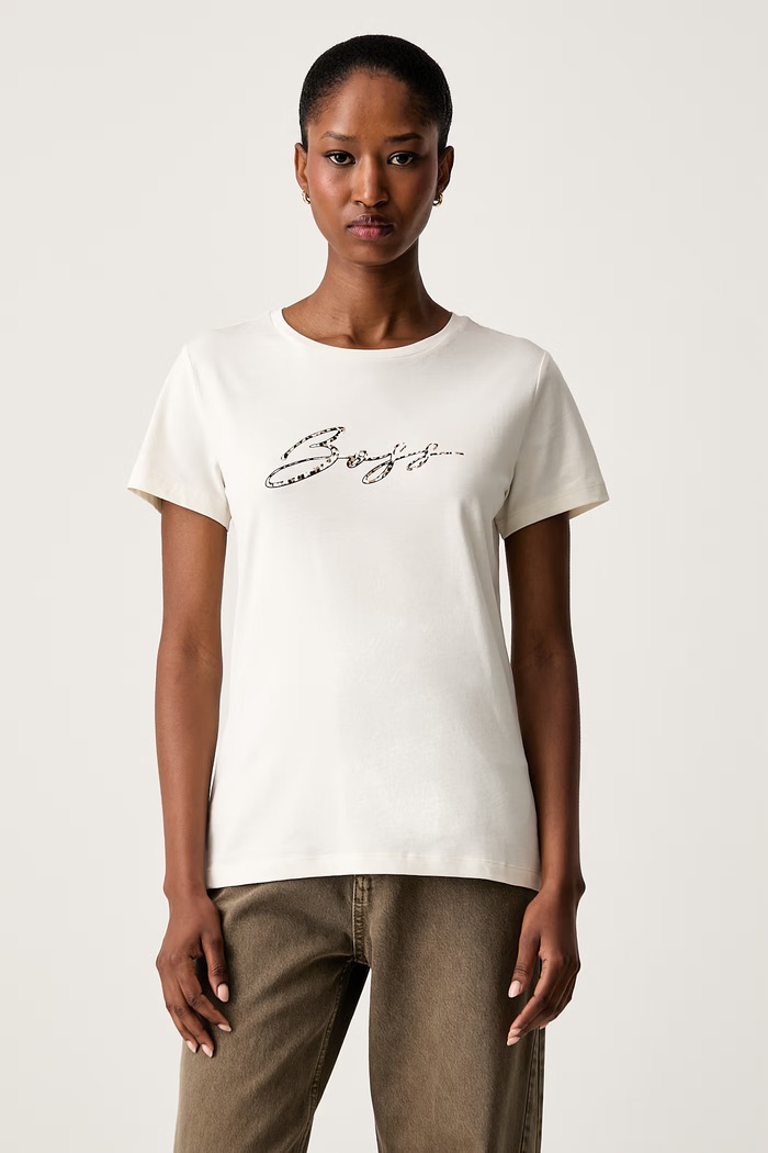 BOSS Orange T-shirt damski bawełniany C_Elove_5 beżowy 50566827