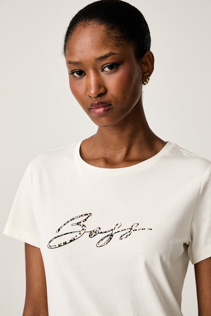 BOSS Orange T-shirt damski bawełniany C_Elove_5 beżowy 50566827